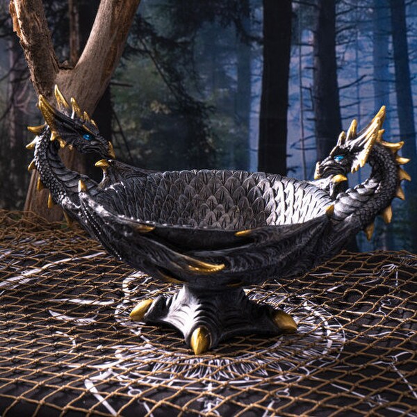 High End Double Dragon Bowl Sculpture Sculptural Gothic Decorative
